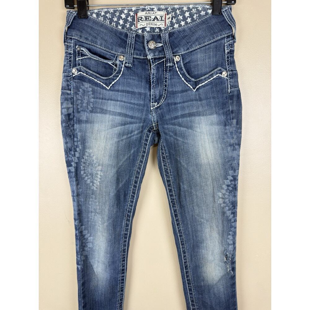 ARIAT R.E.A.L. Skinny Jeans Women’s 26R Low Rise Denim Frayed Hem Blue - Picture 2 of 16